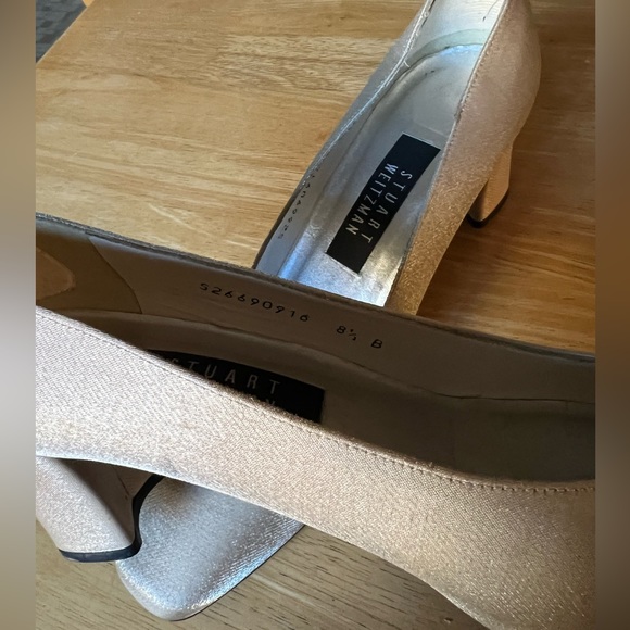 Stuart Weitzman vintage leather sole square toe shimmer Tan three inch heels 8.5 - Picture 5 of 5